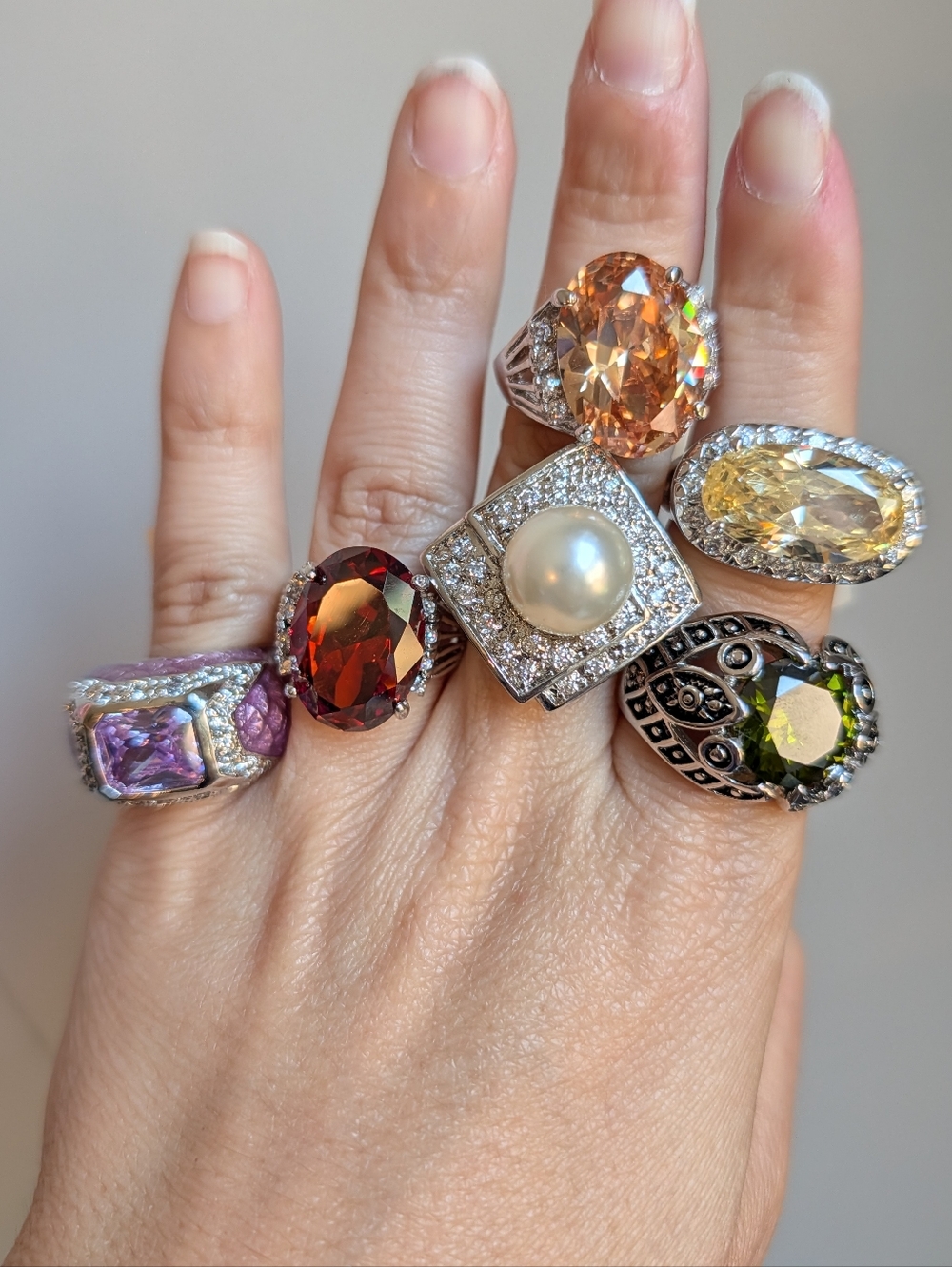 Vintage '90s Rhodium Plated Size 8 Statement Rings